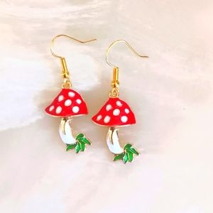 Cute Mushroom And Grass Oil Painted Handmade Earrings
